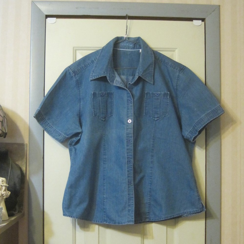 Riders Blue Denim Look Button Down Shirt Size XL